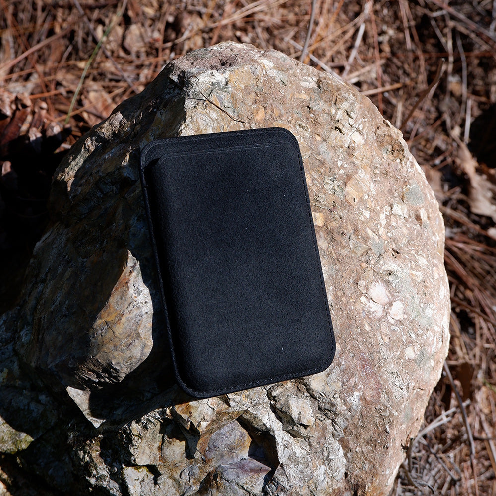Cantaracase Alcantara MagSafe wallet in natural light