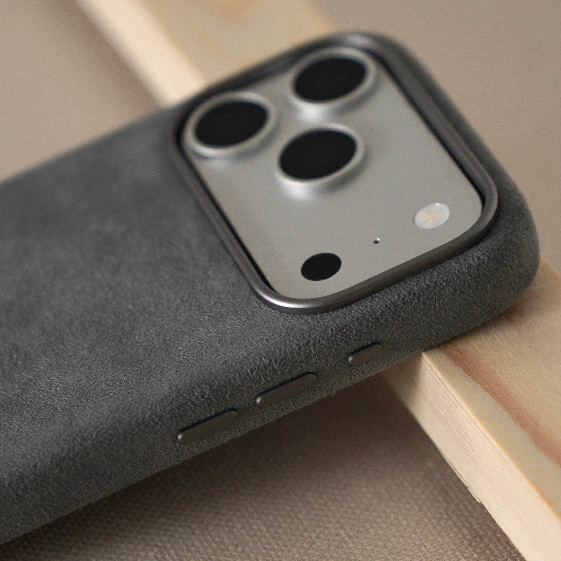 Close-up of genuine Alcantara material on Cantaracase iPhone case